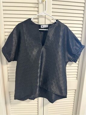 Caryn Lawn Textured Short Sleeve V-Notch Blouse